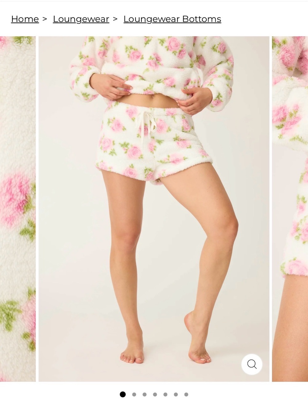 PJ Salvage White Sherpa Shorts with Pink Floral Print